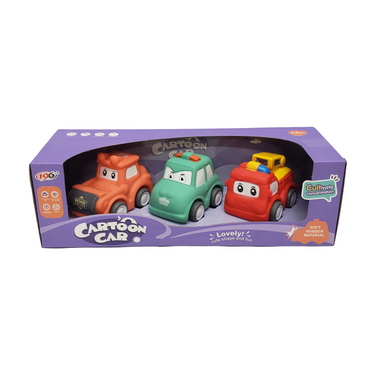 SOFT PULL BACK CARTOON CAR - PACK OF 3